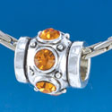 B1538 tlf - Six Topaz Swarovski Crystal Barrel with Shoulders - Im. Rhodium Plated Large Hole Bead (2 per package)