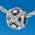 B1539 tlf - Diagonal Banded Barrel with Clear Swarovski Crystals - Im. Rhodium Plated Large Hole Bead (2 per package)