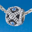 B1540 tlf - Diagonal Banded Barrel with Sapphire Blue Swarovski Crystals - Im. Rhodium Plated Large Hole Bead (2 per package)