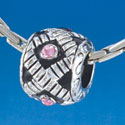 B1541 tlf - Diagonal Banded Barrel with Pink Swarovski Crystals - Im. Rhodium Plated Large Hole Bead (2 per package)