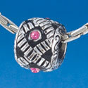 B1542 tlf - Diagonal Banded Barrel with Hot Pink Swarovski Crystals - Im. Rhodium Plated Large Hole Bead (2 per package)