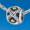 B1543 tlf - Diagonal Banded Barrel with Lime Green Swarovski Crystals - Im. Rhodium Plated Large Hole Bead (2 per package)