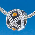 B1545 tlf - Diagonal Banded Barrel with Topaz Swarovski Crystals - Im. Rhodium Plated Large Hole Bead (2 per package)