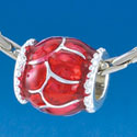 B1547 tlf - Translucent Red Giraffe Animal Print - Silver Plated Large Hole Bead (2 per package)