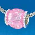 B1550 tlf - Translucent Pink Giraffe Animal Print - Silver Plated Large Hole Bead (2 per package)