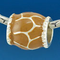 B1553 tlf - Tan Giraffe Animal Print - Silver Plated Large Hole Bead (2 per package)