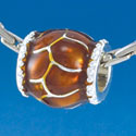 B1554 tlf - Translucent Brown Giraffe Animal Print - Silver Plated Large Hole Bead (2 per package)