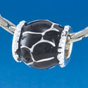 B1555 tlf - Black Giraffe Animal Print - Silver Plated Large Hole Bead (2 per package)