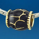 B1558 tlf - Black Giraffe Animal Print - Gold Plated Large Hole Bead (2 per package)