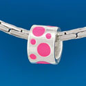 B1570 tlf - Hot Pink Polka Dots Band - Silver Plated Large Hole Bead (6 per package)