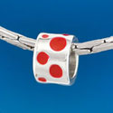 B1571 tlf - Red Polka Dots Band - Silver Plated Large Hole Bead (6 per package)