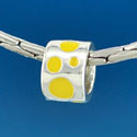 B1573 tlf - Yellow Polka Dots Band - Silver Plated Large Hole Bead (6 per package)