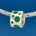 B1574 tlf - Green Polka Dots Band - Silver Plated Large Hole Bead (6 per package)