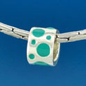 B1575 tlf - Teal Polka Dots Band - Silver Plated Large Hole Bead (6 per package)