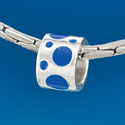 B1576 tlf - Royal Blue Polka Dots Band - Silver Plated Large Hole Bead (6 per package)