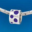 B1578 tlf - Purple Polka Dots Band - Silver Plated Large Hole Bead (6 per package)