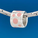 B1579 tlf - Pink Polka Dots Band - Silver Plated Large Hole Bead (6 per package)