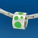 B1580 tlf - Lime Green Polka Dots Band - Silver Plated Large Hole Bead (6 per package)