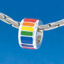 B1583 tlf - Enamel Rainbow Banded - Silver Plated Large Hole Bead (6 per package)