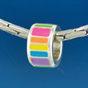 B1584 tlf - Enamel Tropical Rainbow Banded - Silver Plated Large Hole Bead (6 per package)