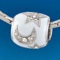 B1590 tlf - White Enamel Star & Moon - Silver Plated Large Hole Bead (2 per package)