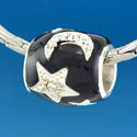 B1591 tlf - Black Enamel Star & Moon - Silver Plated Large Hole Bead (2 per package)