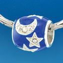 B1592 tlf - Blue Enamel Star & Moon - Silver Plated Large Hole Bead (2 per package)