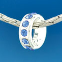 B1598 tlf - 12 Blue Sapphire Swarovski Crystal Rondelle - Silver Plated Large Hole Bead (2 per package)