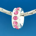B1599 tlf - 12 Hot Pink Rose Swarovski Crystal Rondelle - Silver Plated Large Hole Bead (2 per package)