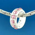 B1601 tlf - 12 Light Rose Pink Swarovski Crystal Rondelle - Silver Plated Large Hole Bead (2 per package)