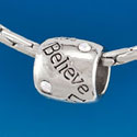 B1625 tlf - Love, Hope, Faith, Believe with AB Swarovski Crystal - Im. Rhodium Plated Large Hole Bead (6 per package)