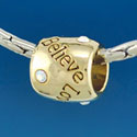 B1626 tlf - Love, Hope, Faith, Believe with AB Swarovski Crystal - Gold Plated Large Hole Bead (2 per package)