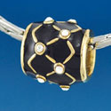 B1647 tlf - Black Weave with Clear Swarovski Crystals - Gold Plated Large Hole Bead (2 per package)