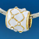 B1648 tlf - White Weave with Clear Swarovski Crystals - Gold Plated Large Hole Bead (2 per package)