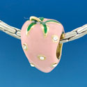 B1657 tlf - Pink Enamel Strawberry with Swarovski Crystal - Gold Plated Large Hole Bead (2 per package)