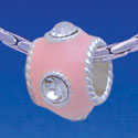 B1755 tlf - Pink Enamel Band with 4 Swarovski Crystals - Silver Plated Large Hole Bead (6 per package)