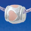 B1774 tlf - Pink Hearts on Barrel - Silver Plated Large Hole Bead (2 per package)