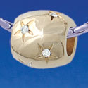 B1780 tlf - Gold Barrel with AB Clear Swarovski Crystal Stars - Gold Plated Large Hole Bead (2 per package)