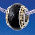 B1782 tlf - Wide Black Enamel Rondelle with Gold Beaded Borders - Im. Rhodium & Gold Plated Large Hole Bead (2 per package)