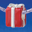 B1775 tlf - Red Present Box with Silver Bow - Silver Plated Large Hole Bead (2 per package)