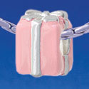 B1777 tlf - Pink Present Box with Silver Bow - Silver Plated Large Hole Bead (2 per package)