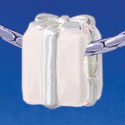 B1778 tlf - White Present Box with Silver Bow - Silver Plated Large Hole Bead (2 per package)