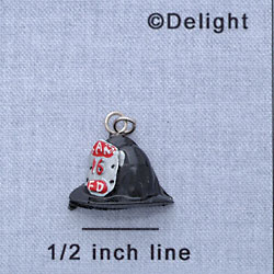 7127 - Fireman Helmet Black - Resin Charm (12 per package)