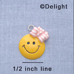 7382 - Smiley Face Pink Hair bow - Resin Charm (12 per package)