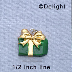 7418 - Present Green Gold Bow - Resin Charm (12 per package)