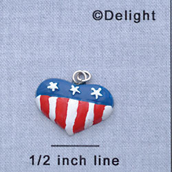 7458 tlf - Heart USA 3 Stars - Resin Charm (12 per package)