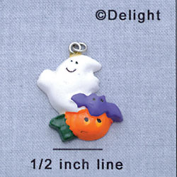 7477* tlf - Ghost with Bat & Pumpkin - Resin Charm (12 per package)
