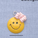 7382 - Smiley Face Pink Hair bow - Resin Charm (12 per package)