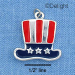C1008 - Uncle Sam Hat USA Silver Charm (6 charms per package)