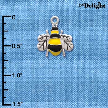 C1024 - Bee Front Yellow Fancy Silver Charm (6 charms per package)